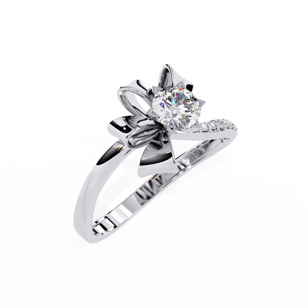 Floral Bow Diamond Ring – 0.43 CT Round Cut Center & Round Cut Diamond Accent Band – Unique Statement Engagement Ring– Lustraa’s Floral Ring
