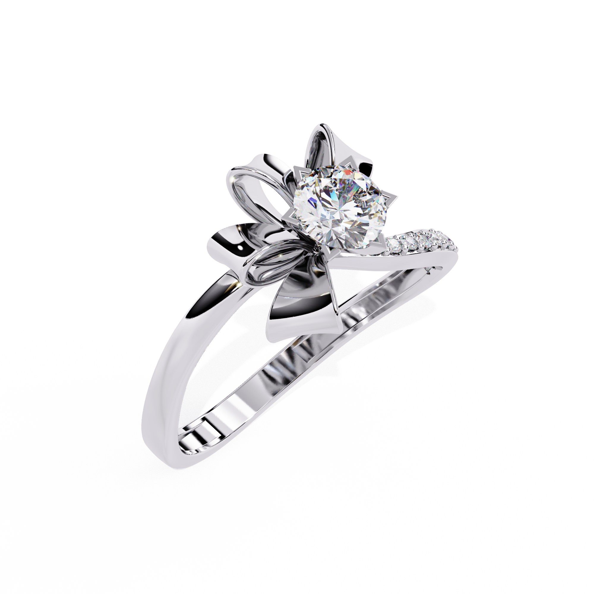 Floral Bow Diamond Ring – 0.43 CT Round Cut Center & Round Cut Diamond Accent Band – Unique Statement Engagement Ring– Lustraa’s Floral Ring