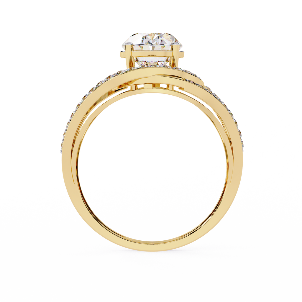 Oval Diamond Split Shank Ring – Criss Cross Engagement Ring with Round Accent Diamonds – Unique Statement Bridal Ring– Lustraa’s Bridal Ring