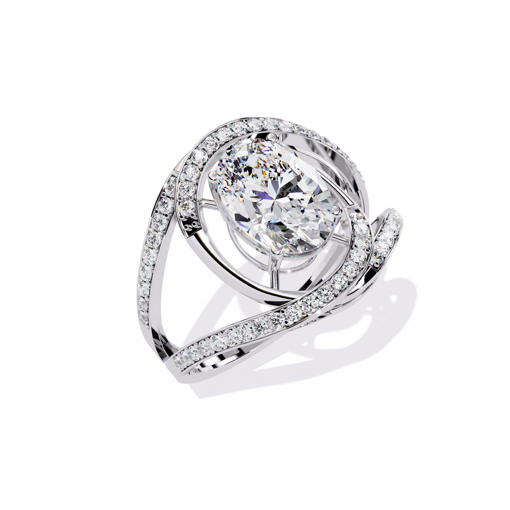 Oval Diamond Split Shank Ring – Criss Cross Engagement Ring with Round Accent Diamonds – Unique Statement Bridal Ring– Lustraa’s Bridal Ring