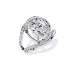 Oval Diamond Split Shank Ring – Criss Cross Engagement Ring with Round Accent Diamonds – Unique Statement Bridal Ring– Lustraa’s Bridal Ring