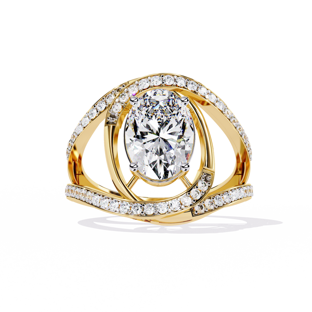 Oval Diamond Split Shank Ring – Criss Cross Engagement Ring with Round Accent Diamonds – Unique Statement Bridal Ring– Lustraa’s Bridal Ring