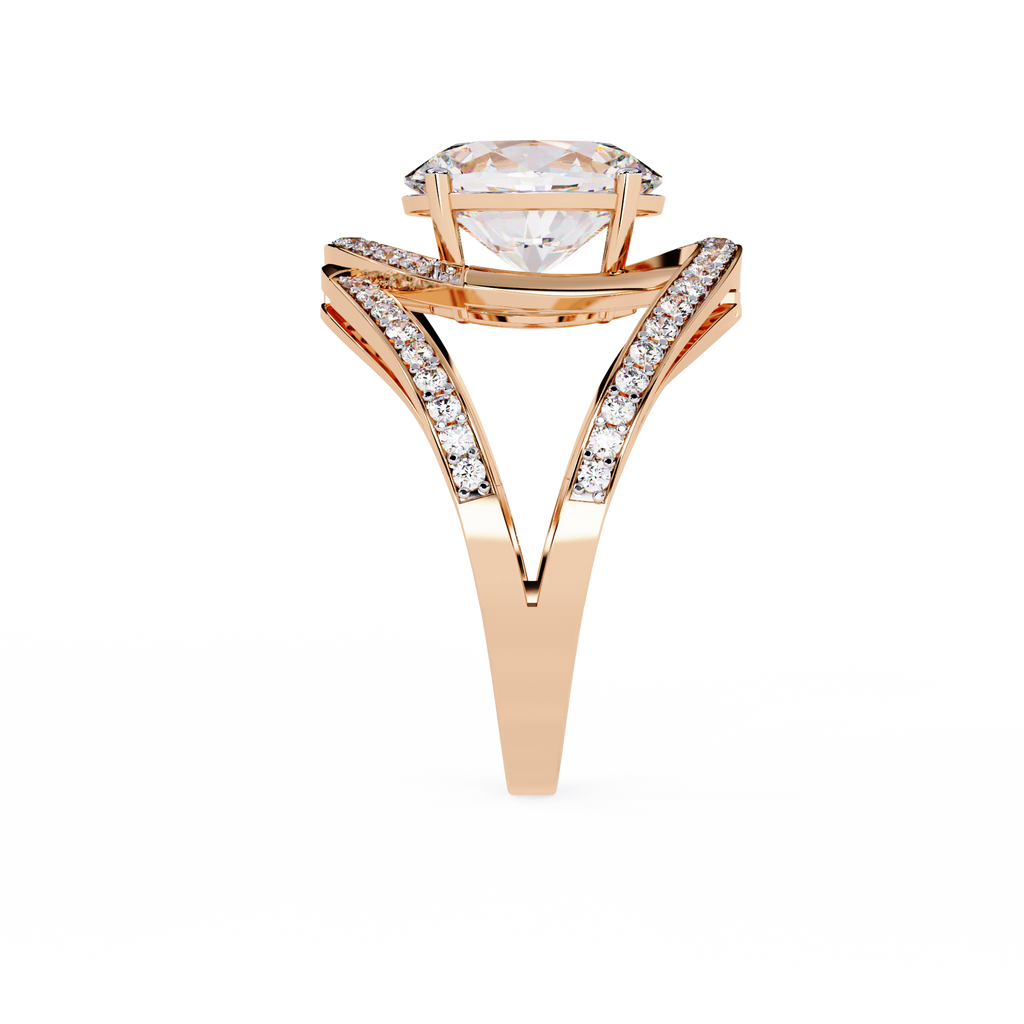 Oval Diamond Split Shank Ring – Criss Cross Engagement Ring with Round Accent Diamonds – Unique Statement Bridal Ring– Lustraa’s Bridal Ring