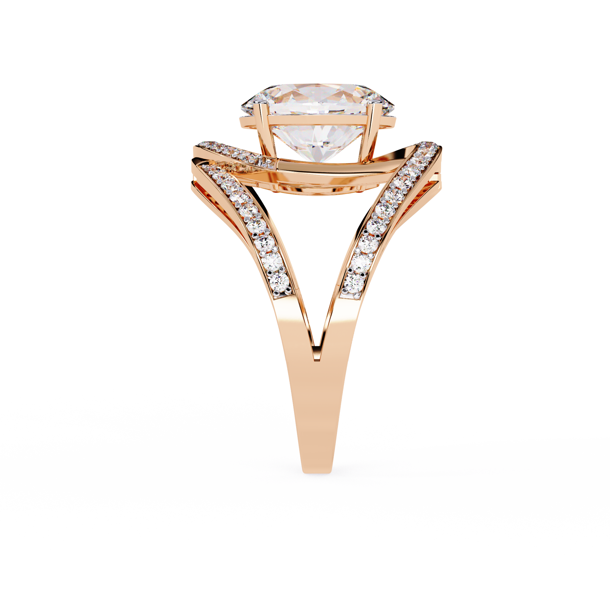 Oval Diamond Split Shank Ring – Criss Cross Engagement Ring with Round Accent Diamonds – Unique Statement Bridal Ring– Lustraa’s Bridal Ring