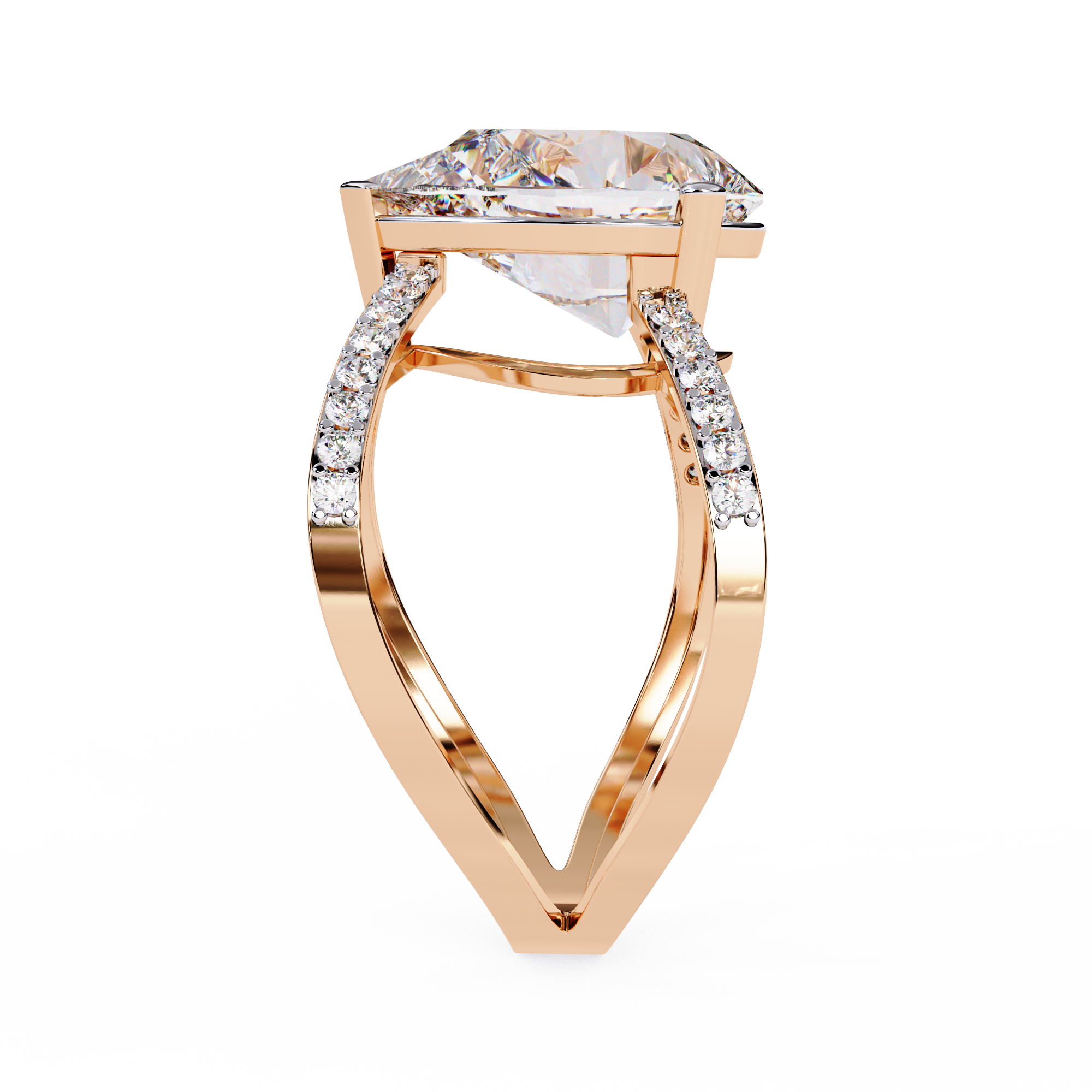 Pear Diamond Split Shank Ring– Criss Cross Engagement Ring with Accent Round Diamonds– Unique Statement Bridal Jewelry–Lustraa’s Bridal Ring