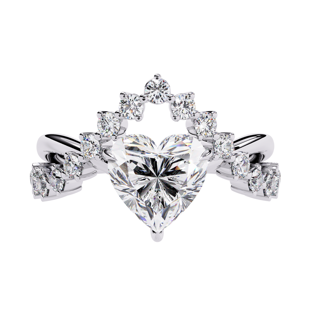 Heart Cut Diamond Bridal Ring– Split Shank Criss Cross Engagement Ring– 2.11 CT Heart Diamond with Round Accents– Lustraa’s Criss Cross Ring