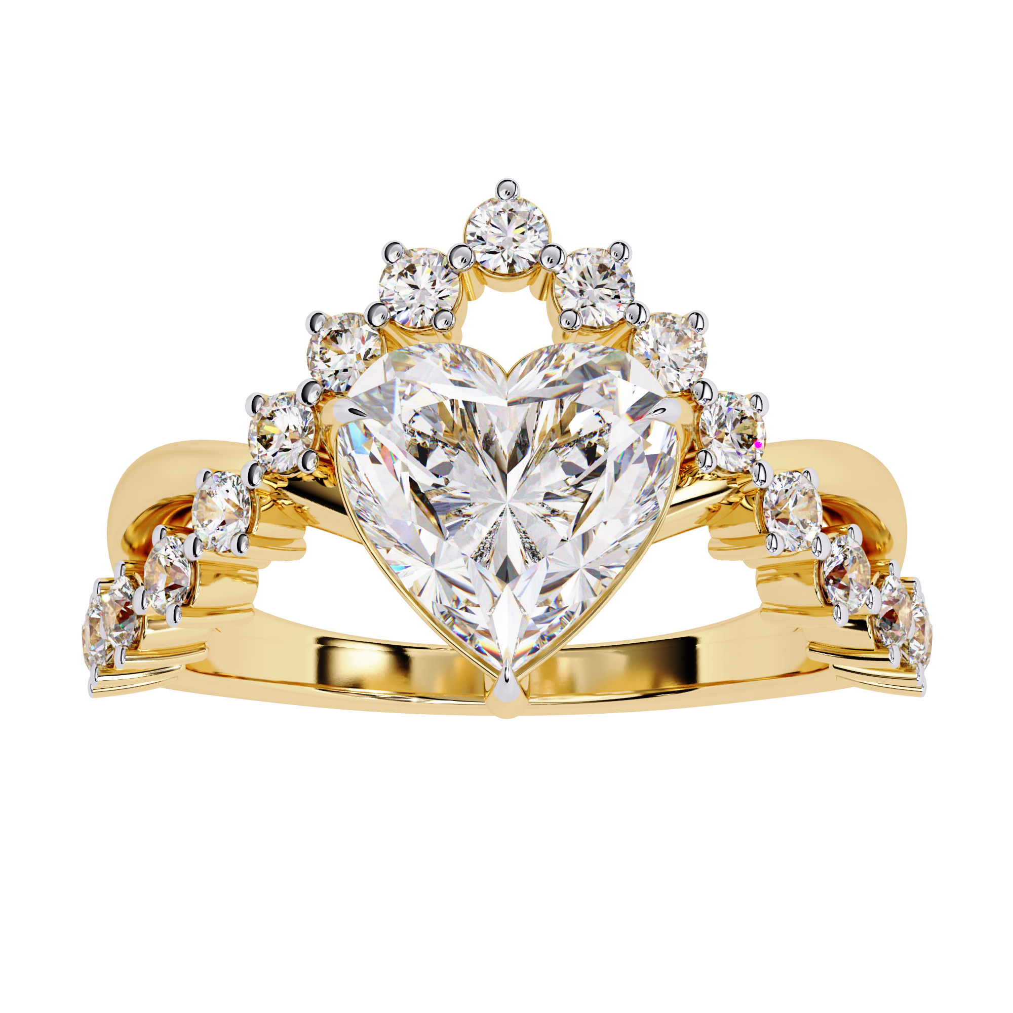 Heart Cut Diamond Bridal Ring– Split Shank Criss Cross Engagement Ring– 2.11 CT Heart Diamond with Round Accents– Lustraa’s Criss Cross Ring