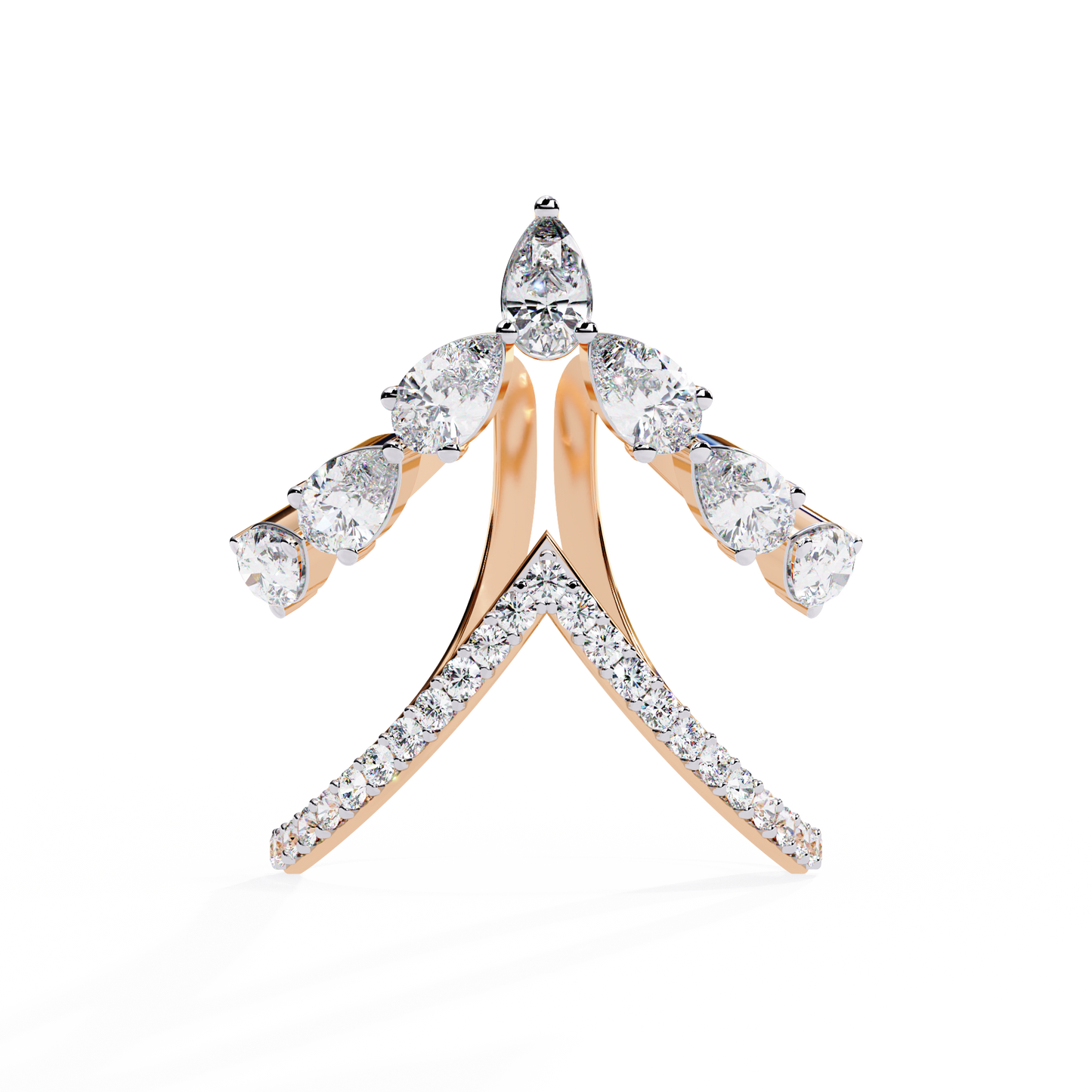Dual Butterfly Diamond Ring - Lab Grown Diamond Statement Ring– Pear & Round Diamond Open Crossover Statement Design – Lustraa’s Butterfly Ring