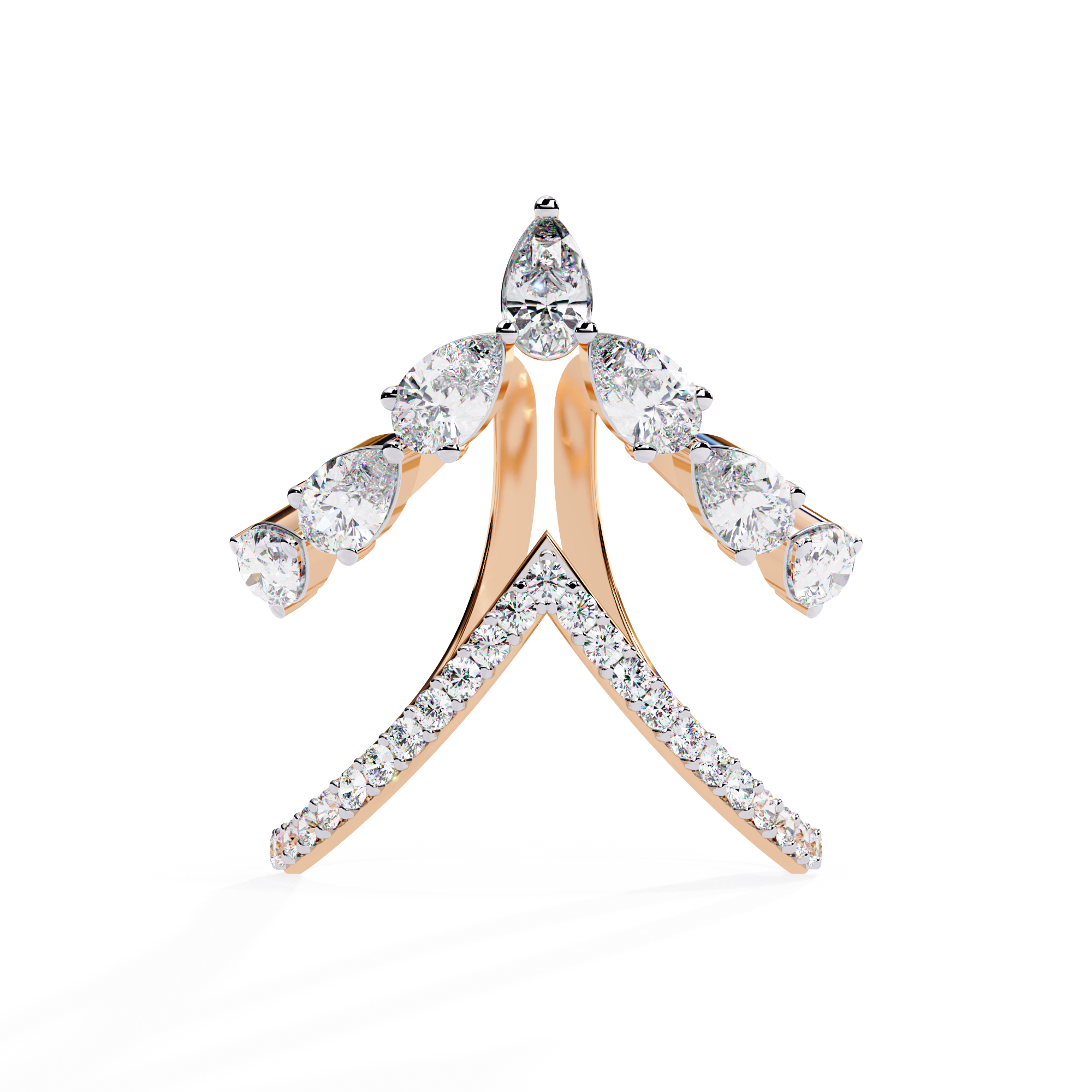 Dual Butterfly Lab Grown Diamond Ring – Pear & Round Diamond Open Crossover Statement Ring - Unique Cocktail Jewelry – Lustraa’s Butterfly