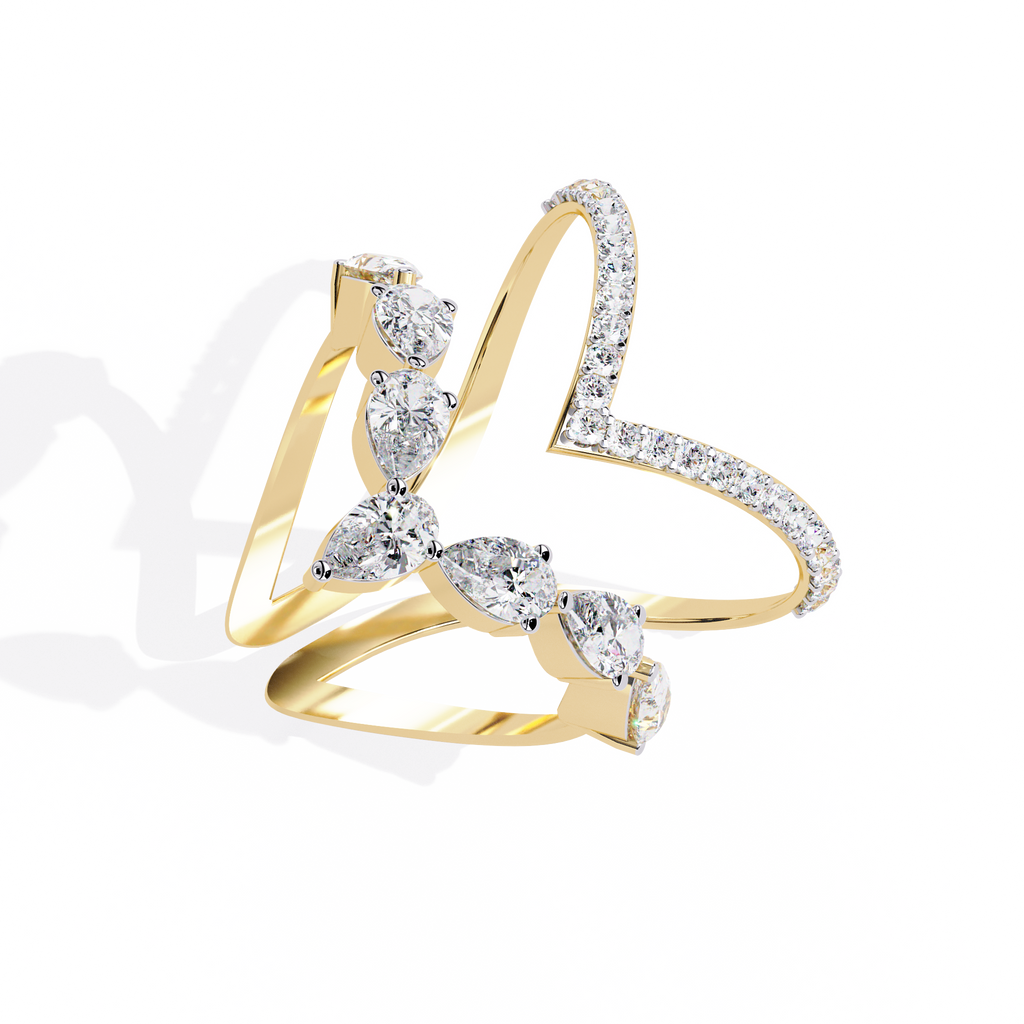 Dual Butterfly Lab Grown Diamond Ring – Pear & Round Diamond Open Crossover Statement Ring - Unique Cocktail Jewelry – Lustraa’s Butterfly