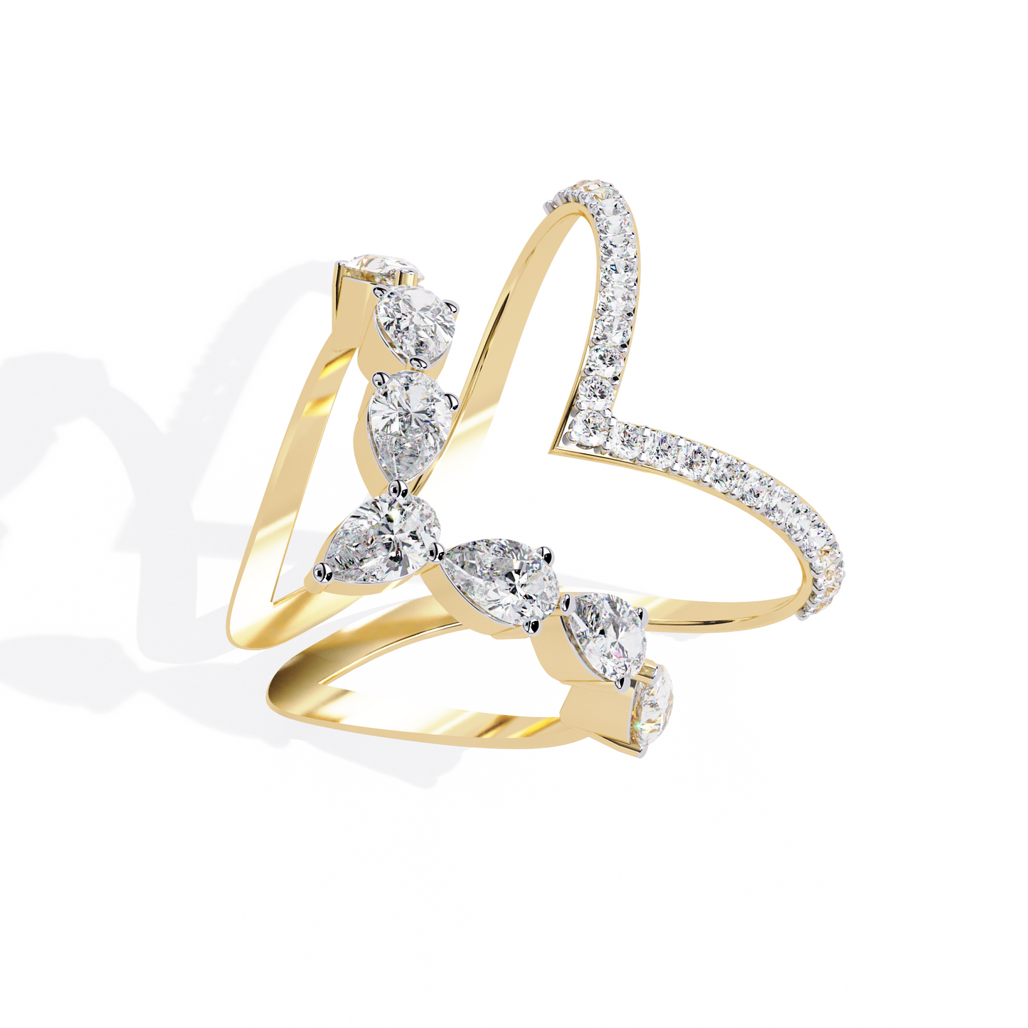 Dual Butterfly Diamond Ring - Lab Grown Diamond Statement Ring– Pear & Round Diamond Open Crossover Statement Design – Lustraa’s Butterfly Ring