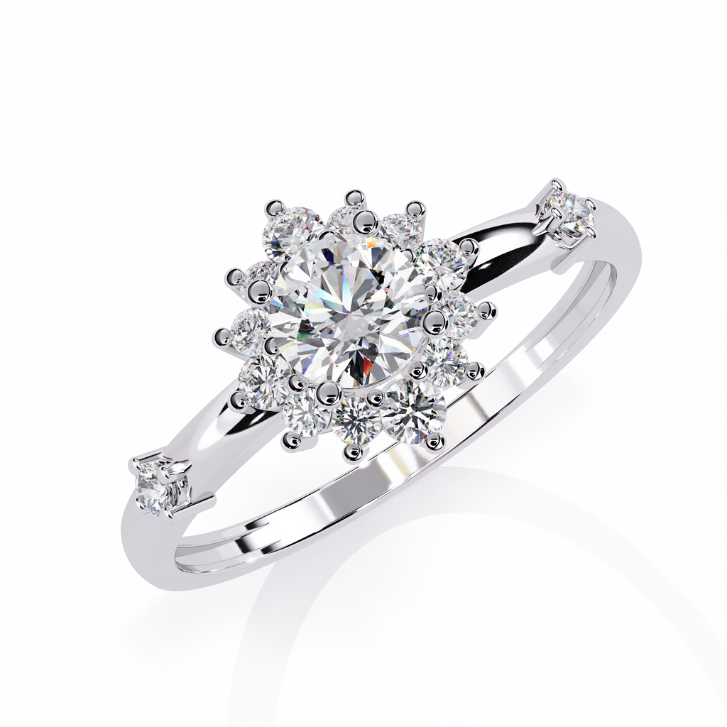 Round Cut Halo Engagement Ring – 3.31 Ct Lab Grown Diamond with Pear & Round Accents – Classic Diamond Halo Ring– Lustraa’s Halo Ring