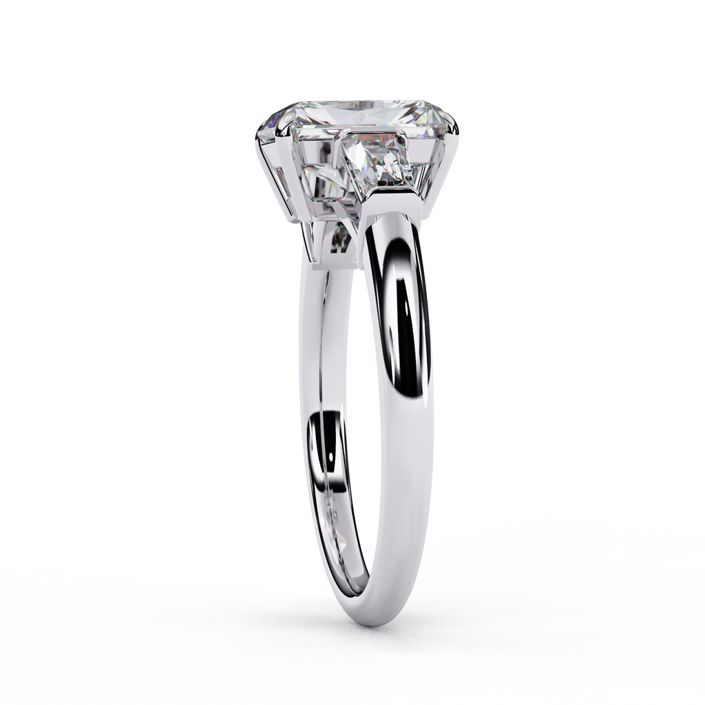 Emerald Cut Lab Grown Diamond Engagement Ring – 2.27 CT Three Stone Bridal Ring with Baguette Side Diamonds - Lustraa’s Three Stone Ring