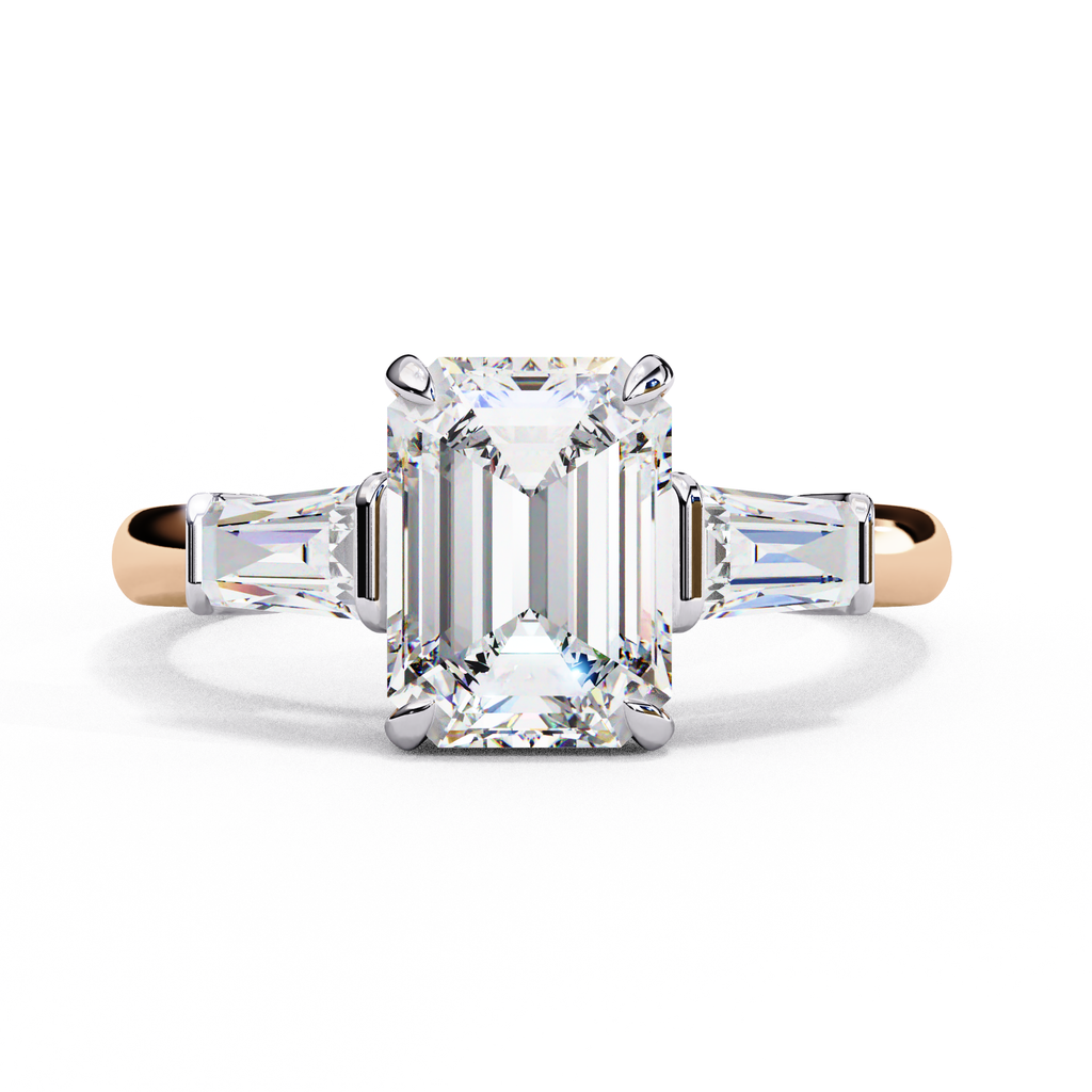 Emerald Cut Lab Grown Diamond Engagement Ring – 2.27 CT Three Stone Bridal Ring with Baguette Side Diamonds - Lustraa’s Three Stone Ring