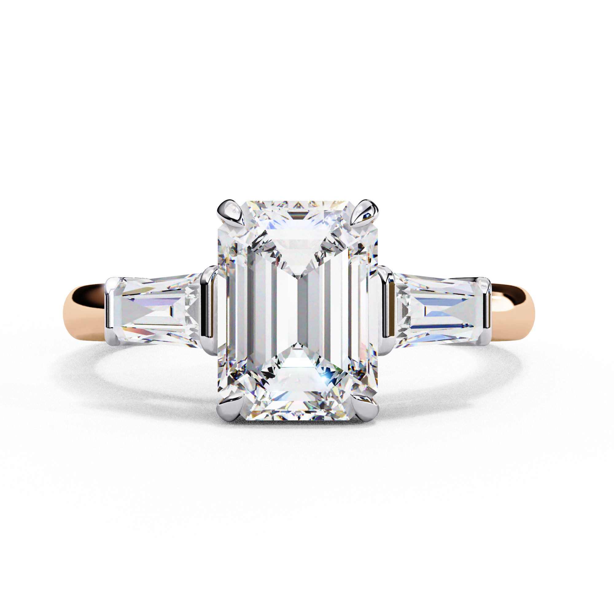Emerald Cut Lab Grown Diamond Engagement Ring – 2.27 CT Three Stone Bridal Ring with Baguette Side Diamonds - Lustraa’s Three Stone Ring