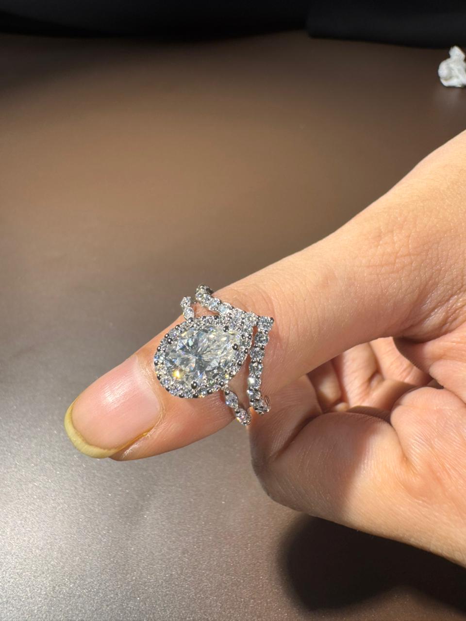 Elegant Pear Cut Lab Grown Diamond Bridal Set with Marquise & Round Halo – Sustainable Engagement Ring and Wedding Band Set for Modern Brides – Lustraa’s Bridal Set Ring