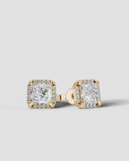 Lab Grown Diamond Imperial Prism Princess Cut Halo Stud Earrings