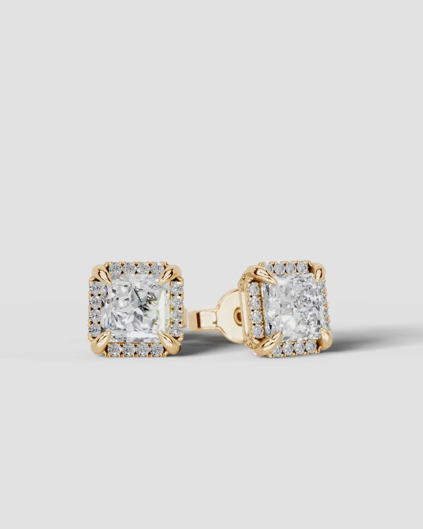 Lab Grown Diamond Imperial Prism Princess Cut Halo Stud Earrings