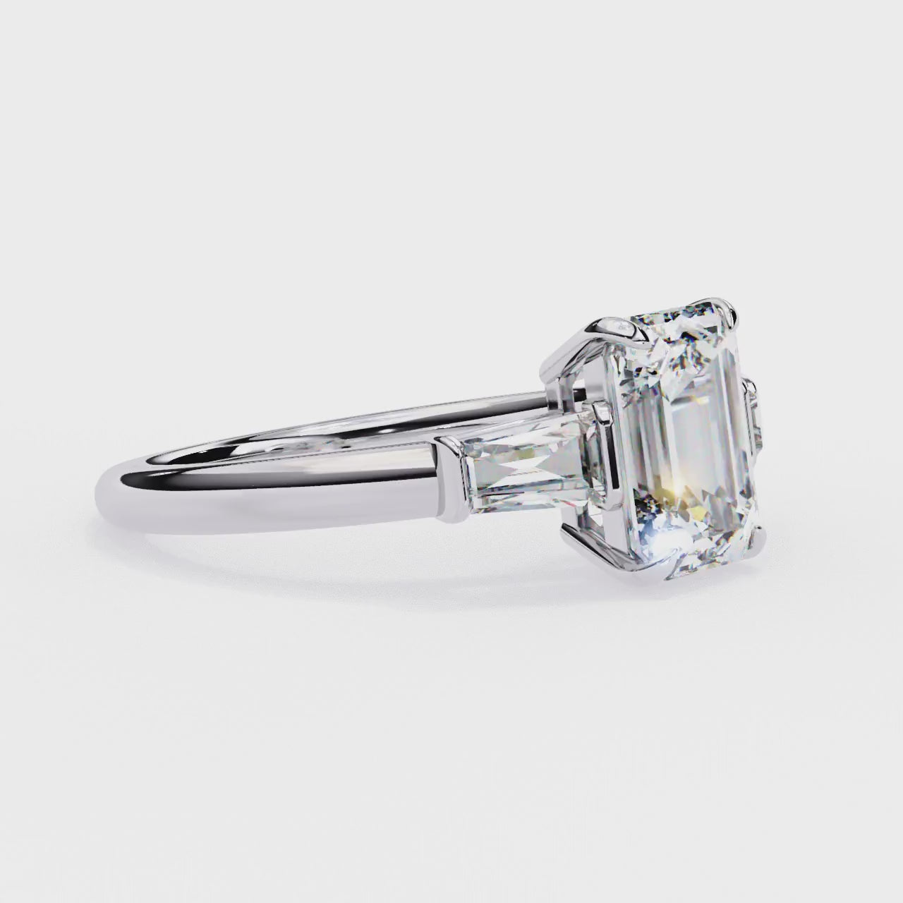 Emerald Cut Lab Grown Diamond Engagement Ring – 2.27 CT Three Stone Bridal Ring with Baguette Side Diamonds - Lustraa’s Three Stone Ring