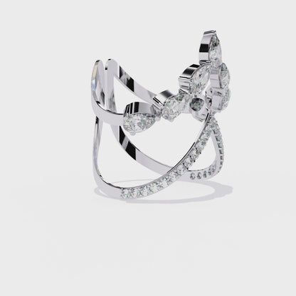 Dual Butterfly Diamond Ring - Lab Grown Diamond Statement Ring– Pear & Round Diamond Open Crossover Statement Design – Lustraa’s Butterfly Ring