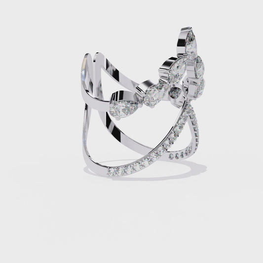 Dual Butterfly Diamond Ring - Lab Grown Diamond Statement Ring– Pear & Round Diamond Open Crossover Statement Design – Lustraa’s Butterfly Ring