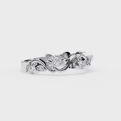 Leaves Design Round Diamond Half Eternity Ring – Timeless Statement Engagement Ring – Lustraa’s Eternity Ring