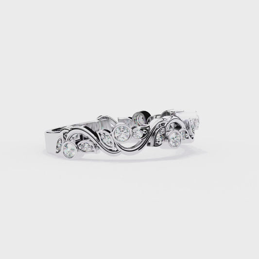 Leaves Design Round Diamond Half Eternity Ring – Timeless Statement Engagement Ring – Lustraa’s Eternity Ring