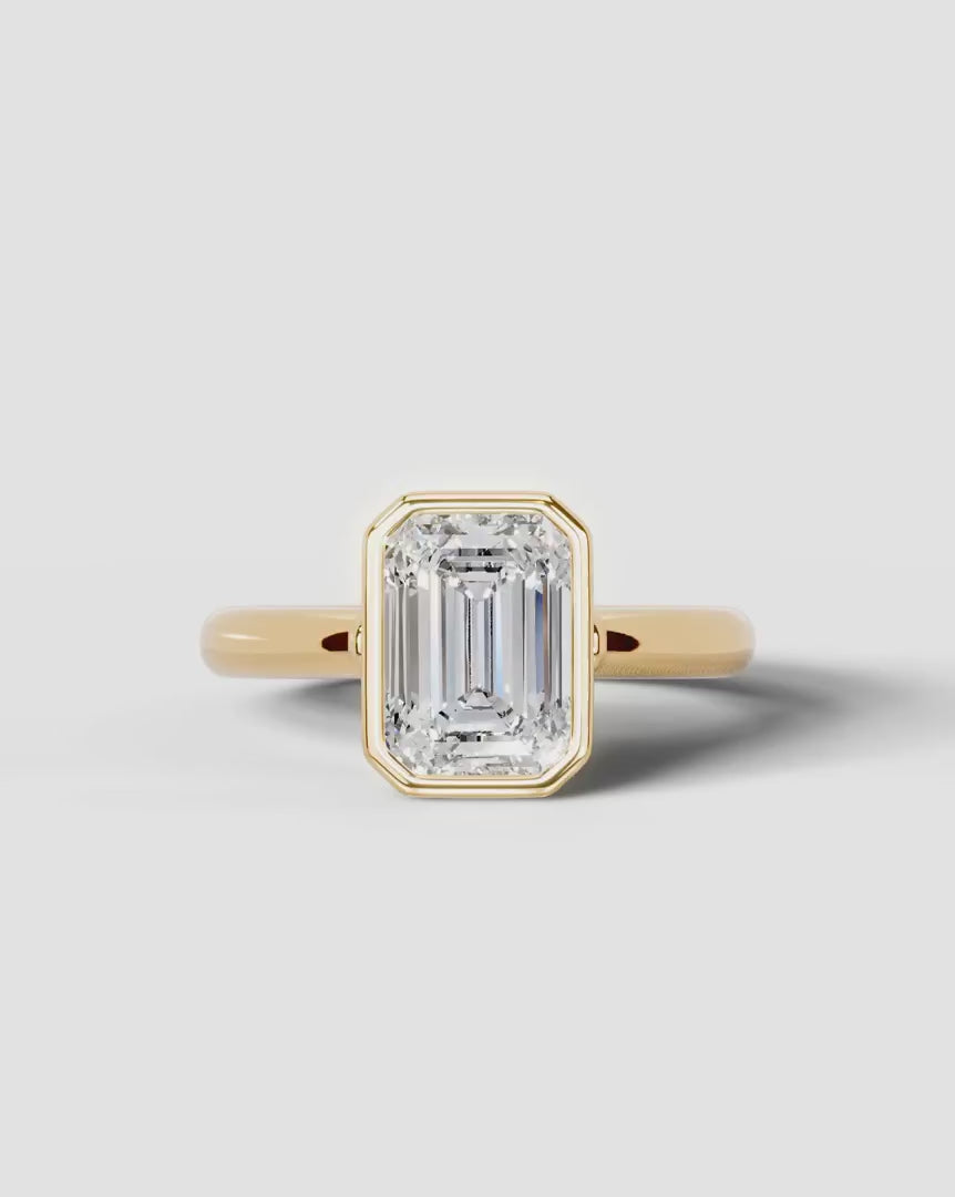 2 Carat Lab Grown Emerald Cut Diamond Bezel Set Solitaire Ring