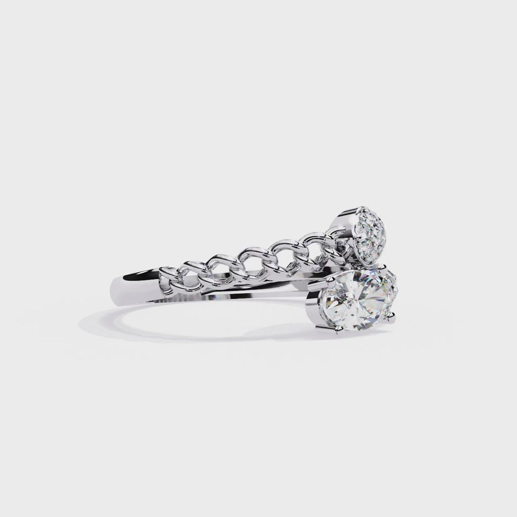 Oval Cut Diamond Engagement Ring – Lab Grown Diamond with Chain Link Design & Pavé Setting - Modern Luxury Ring  - Lustraa’s Open Band Ring