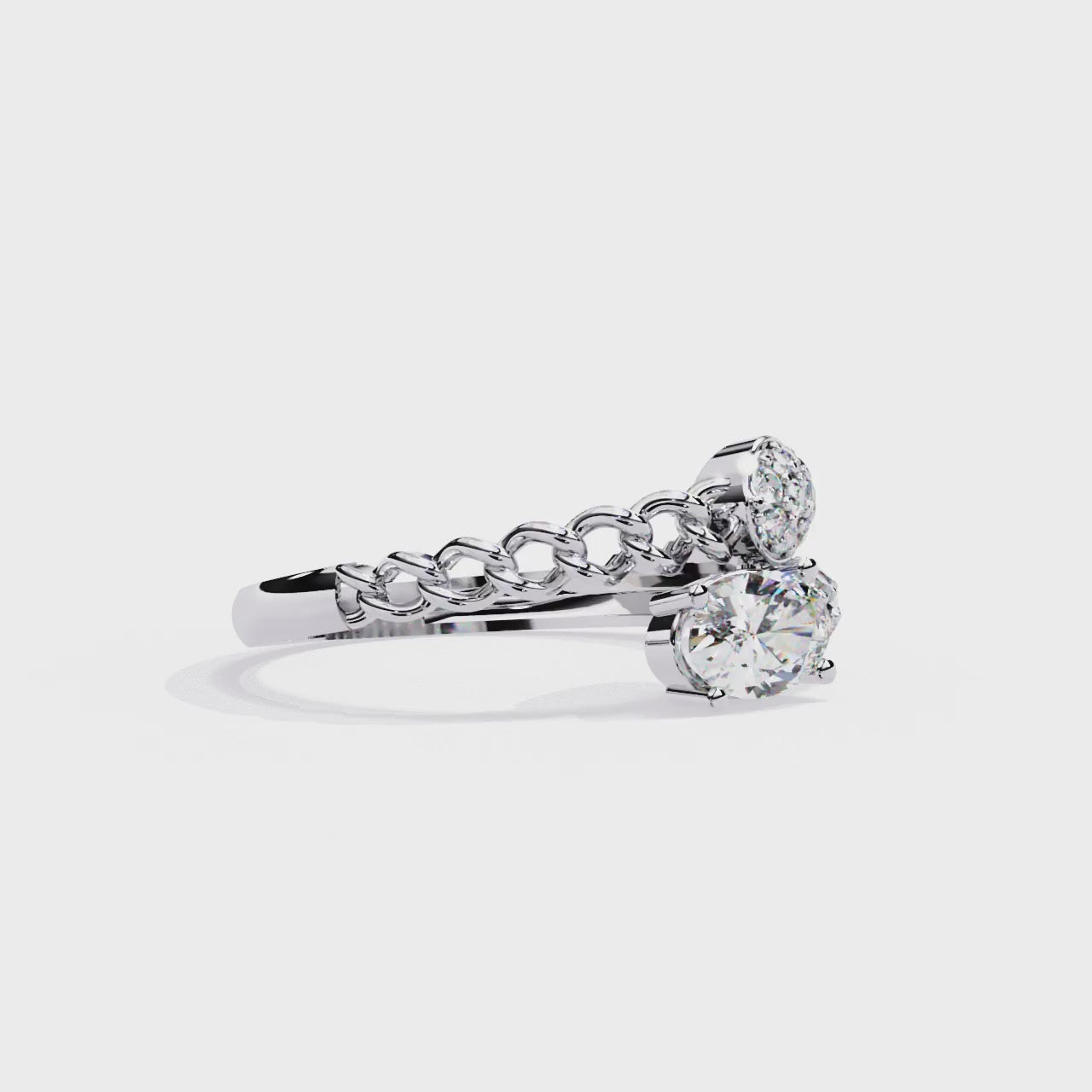 Oval Cut Diamond Engagement Ring – Lab Grown Diamond with Chain Link Design & Pavé Setting - Modern Luxury Ring  - Lustraa’s Open Band Ring