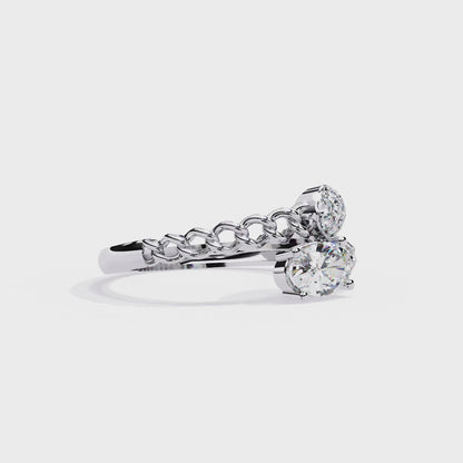 Luxury Oval-Cut Diamond Engagement Ring with Chain Link Design & Pave Setting - Lustraa’s Open Band Ring