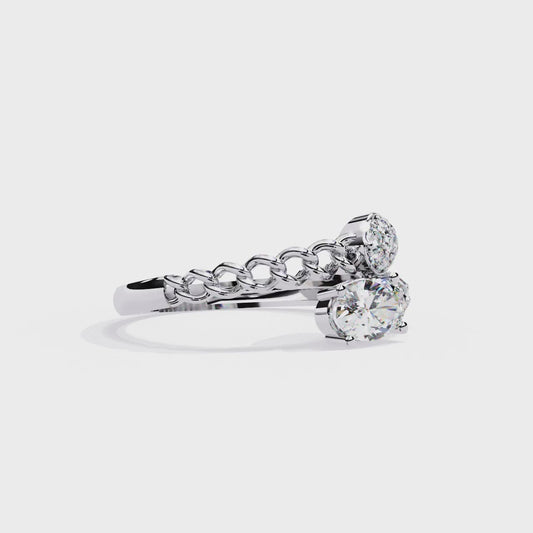 Luxury Oval-Cut Diamond Engagement Ring with Chain Link Design & Pave Setting - Lustraa’s Open Band Ring