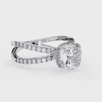 Cushion Square Diamond Engagement Ring – 2.09 CT Lab Grown Hidden Halo Ring with Criss Cross Band - Lustraa’s Criss Cross Ring
