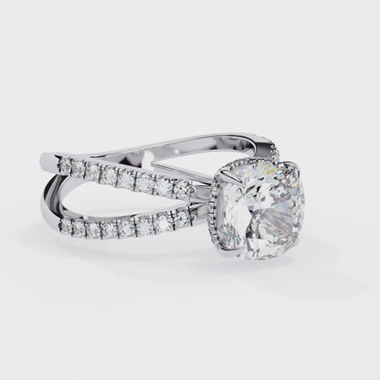 2.09 Carat Cushion Square Diamond Engagement Ring – Hidden Halo Criss Cross Band Lab Grown Diamond Ring - Lustraa’s Criss Cross Ring