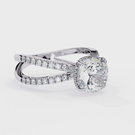 2.09 Carat Cushion Square Diamond Engagement Ring – Hidden Halo Criss Cross Band Lab Grown Diamond Ring - Lustraa’s Criss Cross Ring