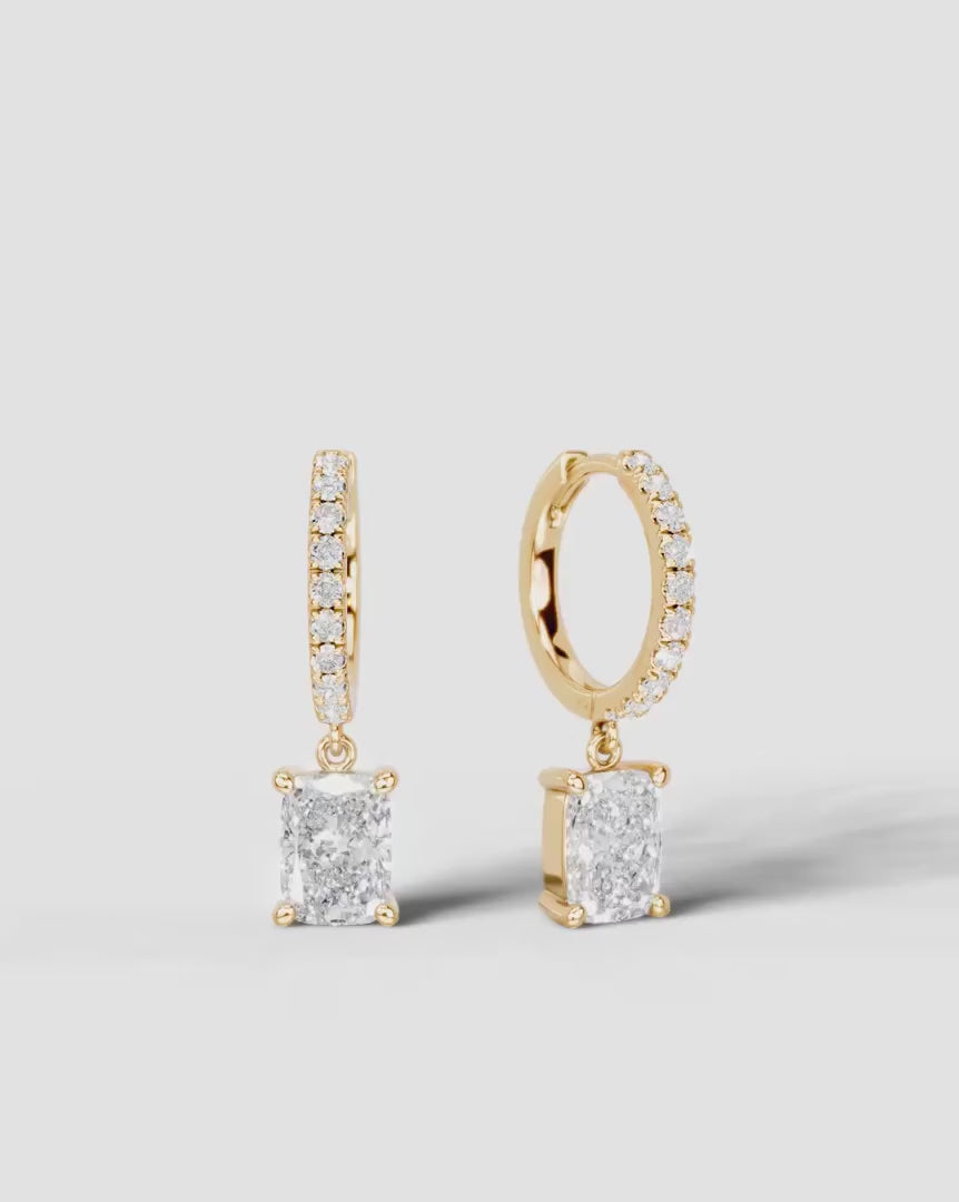 Lab Grown Diamond Elongated Cushion Cut Pavé Dangle Huggie Hoop Earrings
