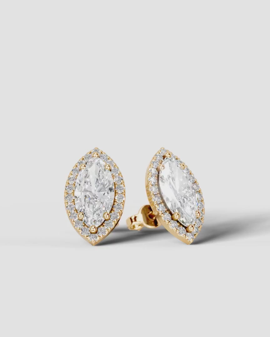 Lab Grown Diamond Crown Marquise Halo Stud Earrings