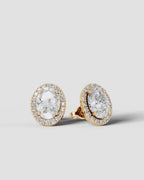 Lab Grown Diamond Aura Contour Oval Cut Halo Stud Earrings