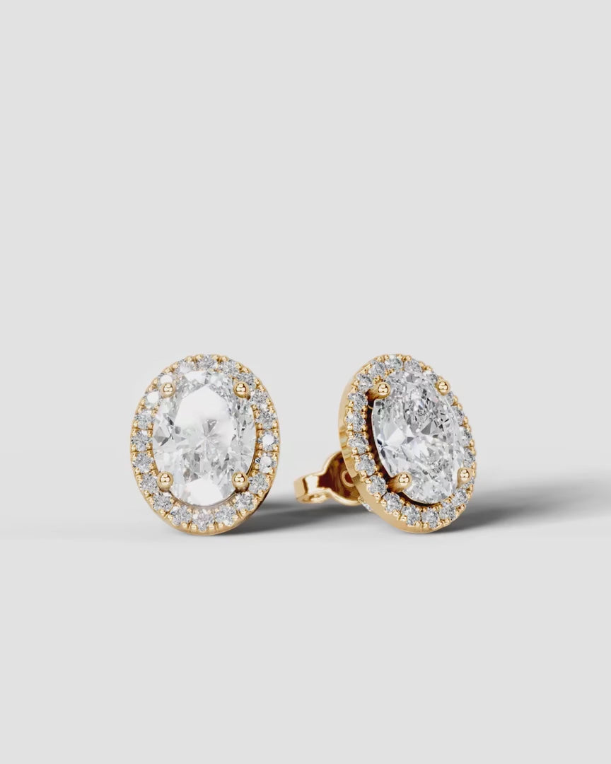 Lab Grown Diamond Aura Contour Oval Cut Halo Stud Earrings