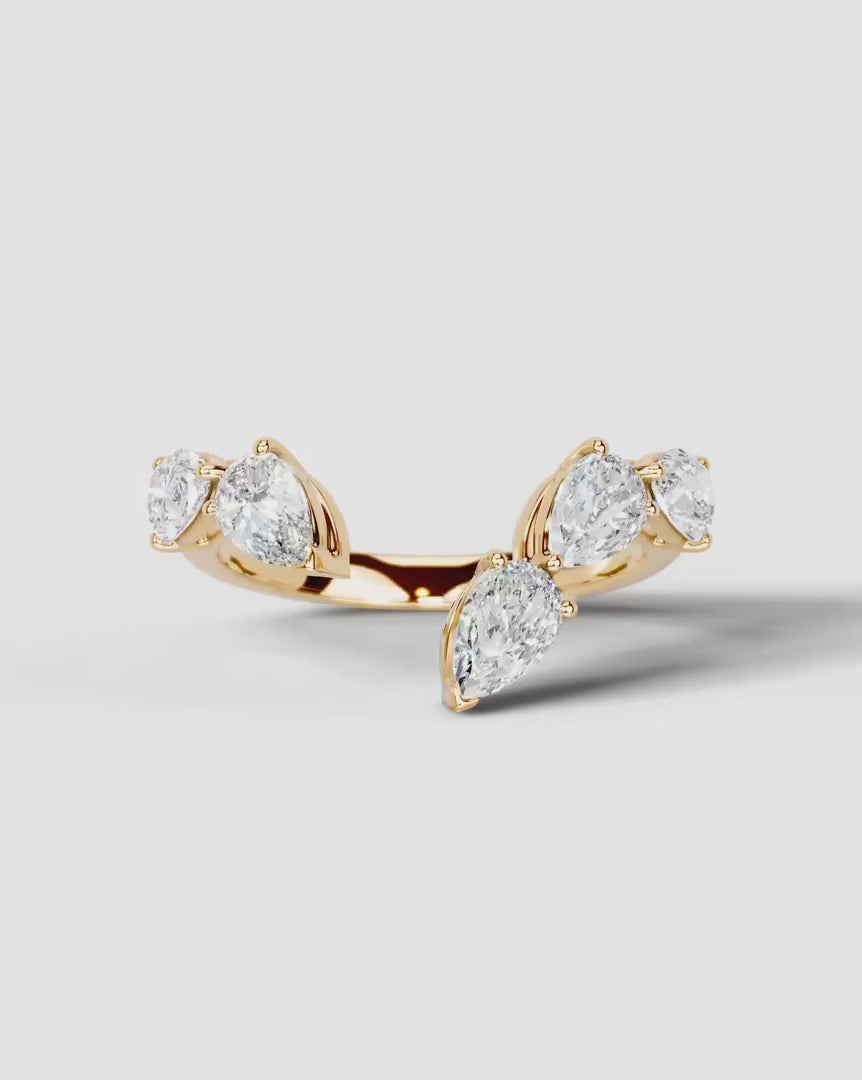 Lab Grown Diamond Pear Cut Open Curved Pavé Enhancer Wedding Band Ring