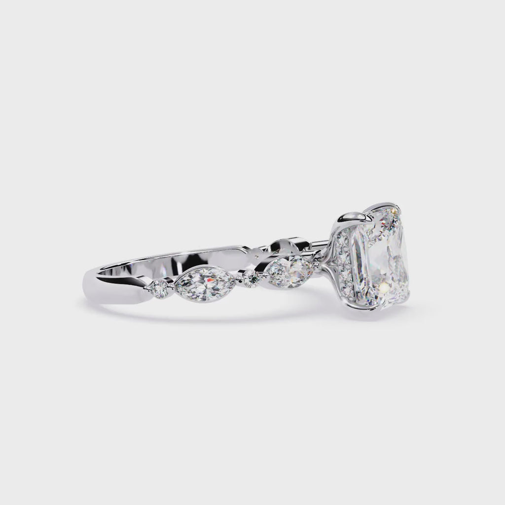 Princess Cut Diamond Engagement Ring – 2.28 CT Solitaire Ring with Hidden Halo & Marquise Round Side Stones– Lustraa’s Fancy Solitaire Ring
