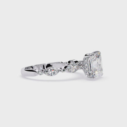 2.28 Carat Princess Cut Diamond Solitaire Ring with Hidden Halo – Marquise & Round Side Stone Engagement Ring – Lustraa’s Fancy Solitaire Ring