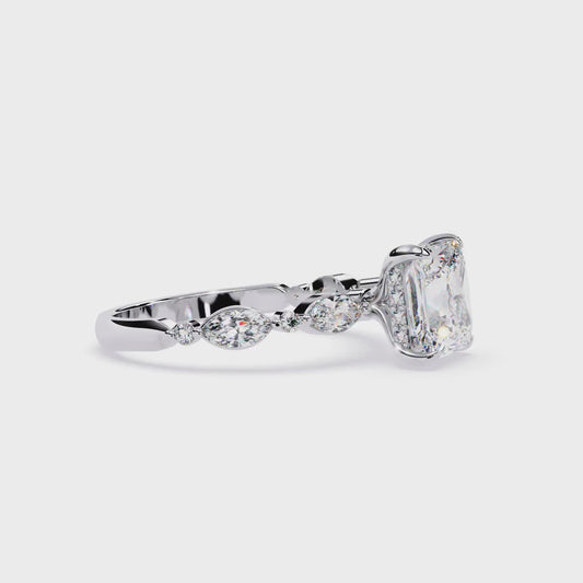 2.28 Carat Princess Cut Diamond Solitaire Ring with Hidden Halo – Marquise & Round Side Stone Engagement Ring – Lustraa’s Fancy Solitaire Ring