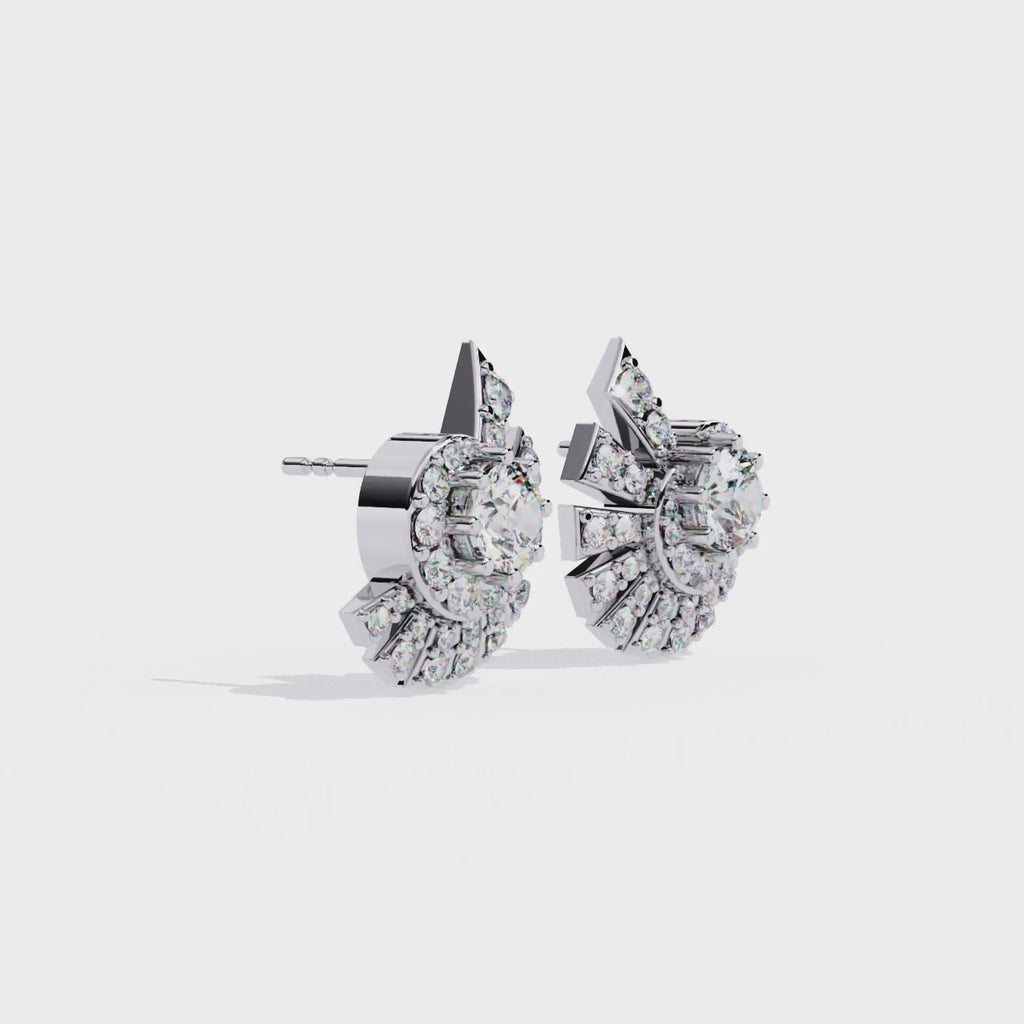 Sunburst Lab Grown Diamond Stud Earrings | Ethical Halo Diamond Earrings | Sustainable Luxury Jewelry | Modern Halo Studs –Lustraa’s Minimalist Earrings