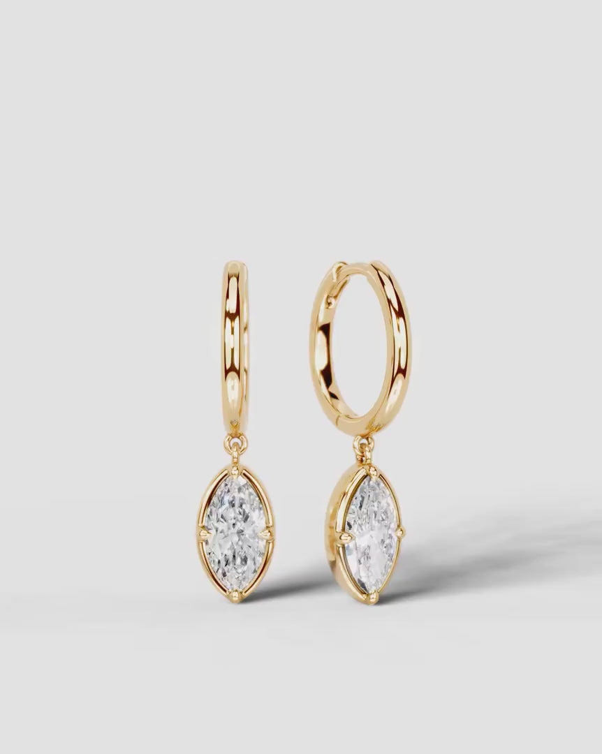 Lab Grown Diamond Marquise Cut Bezel Dangle Huggie Hoop Earrings