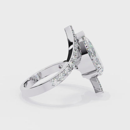 3.07 Carat Pear Shaped Lab Grown Diamond Open Band Halo Solitaire Ring– Lustraa’s Fancy Solitaire Ring