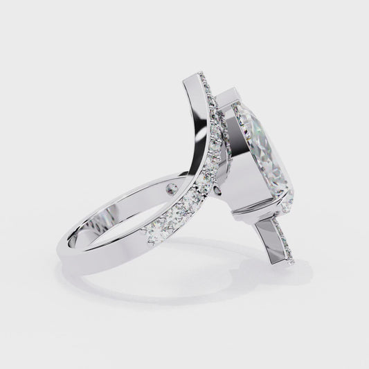 3.07 Carat Pear Shaped Lab Grown Diamond Open Band Halo Solitaire Ring– Lustraa’s Fancy Solitaire Ring