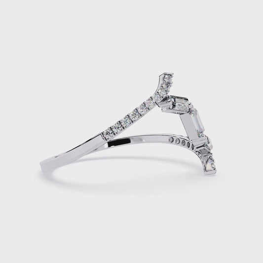 Baguette and Round Diamond Crossover Ring | Lab Grown Diamond Open Band Ring | Modern Minimalist Statement Ring– Lustraa’s Minimalist Ring