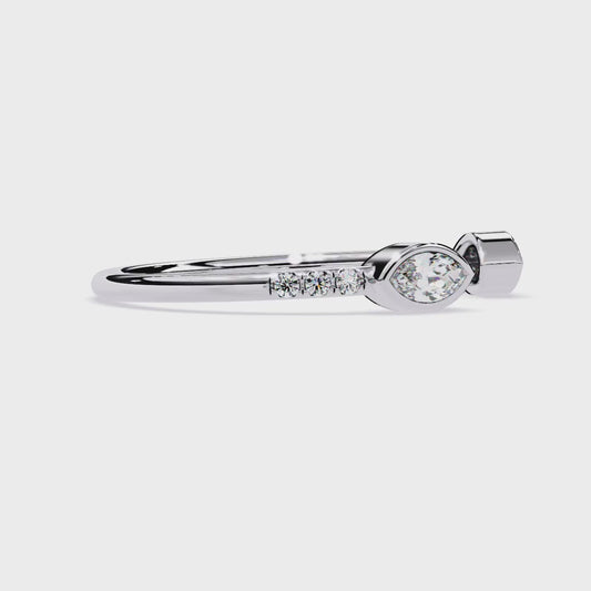 Marquise Cut Open Diamond Ring | Lab Grown Marquise Diamond Adjustable Ring | Modern Minimalist Stackable Ring - Lustraa’s Open Band Ring