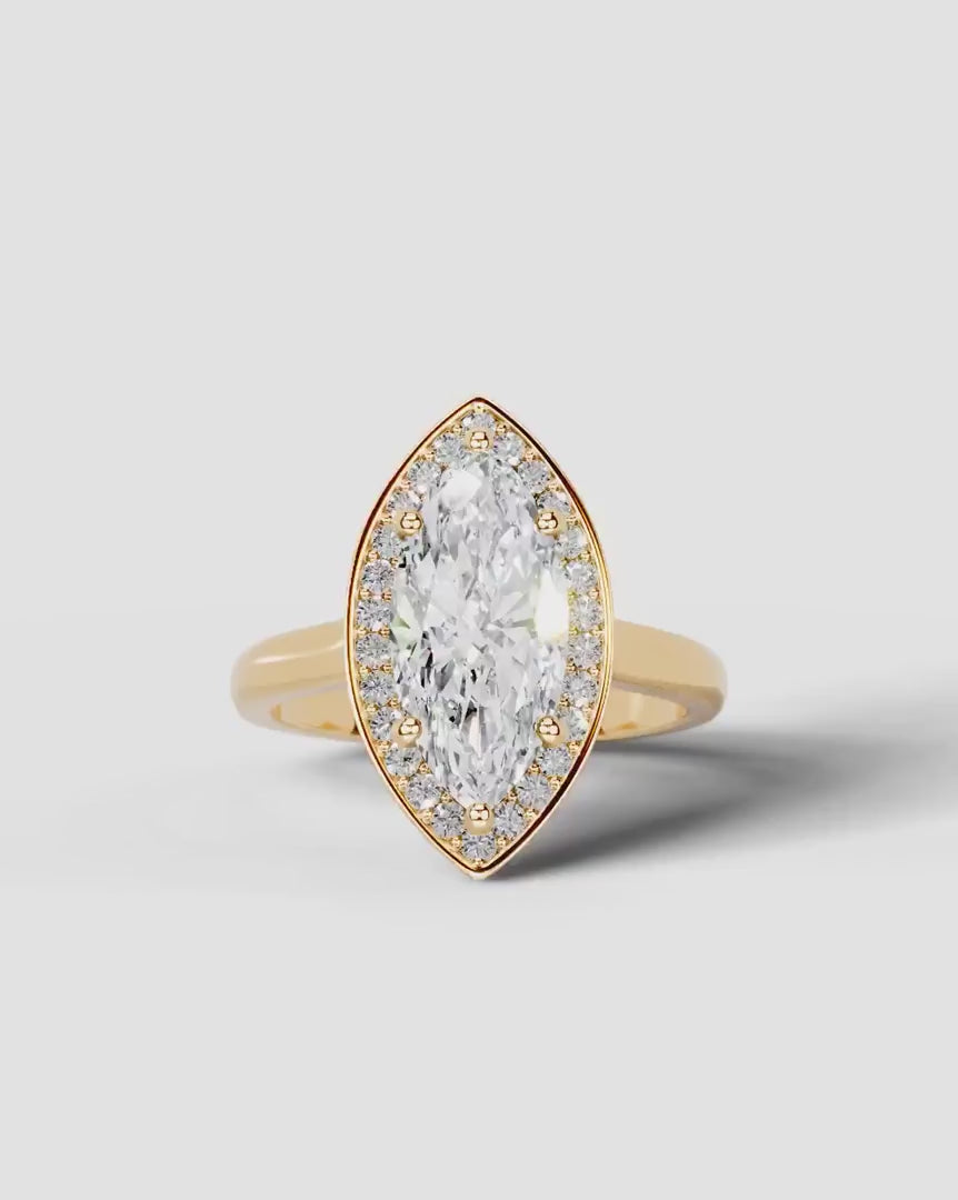 2 Carat Lab Grown Diamond Marquise Cut Bezel Halo Engagement Ring – The Elara